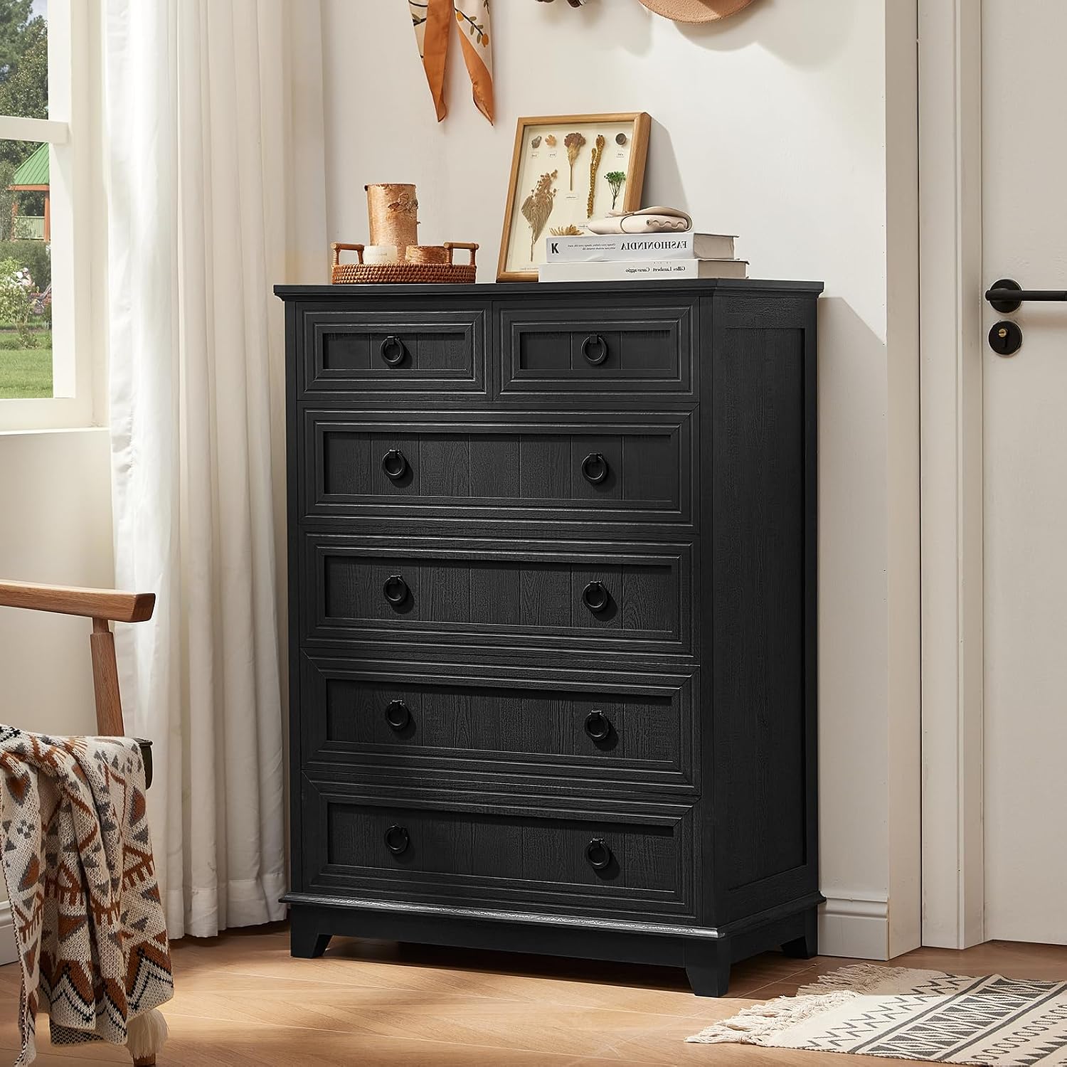 Joaxswe Farmhouse 6 Drawer Dresser for Bedroom Set of 2, 41' Tall Small Dressers & Chest of Drawers, Rustic Wood Dresser with Metal Handle, Storage Organizer Closet for Living Room, Hallway, Entryway