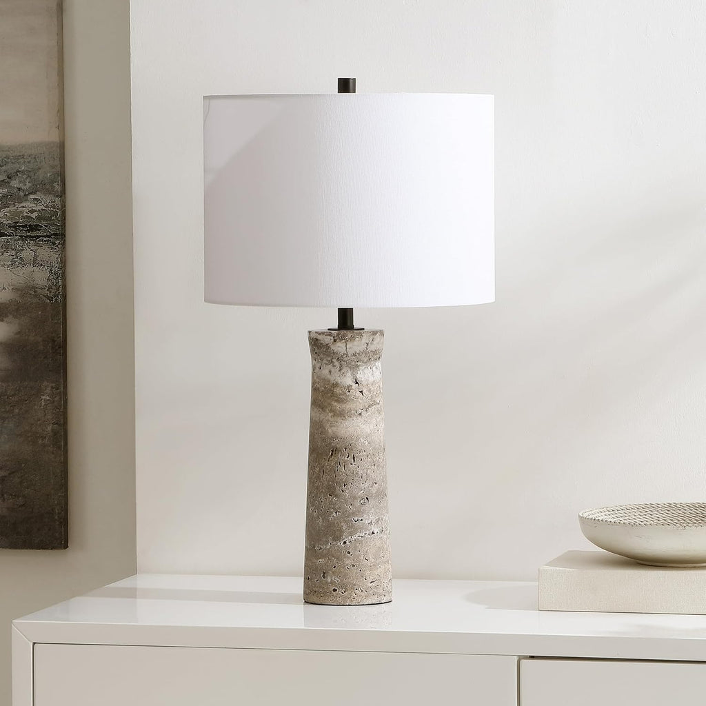 SAFAVIEH Lighting Collection Alana Grey Travertine 25-inch Table Lamp for Bedroom, Living Room, Home Office, Desk, Nightstand (LED Bulb Included)