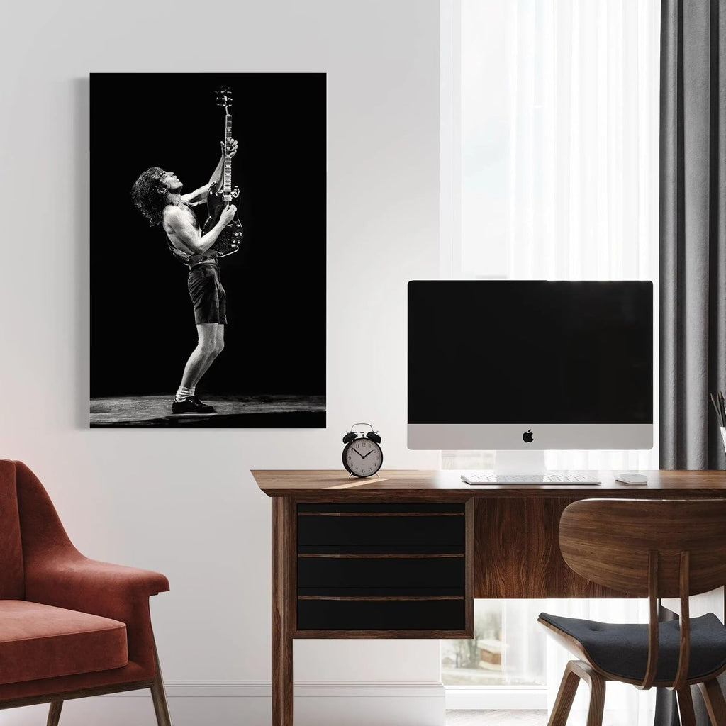 Canvastoria Angus Young AC/DC Canvas Wall Art | Classic Rock & Heavy Metal Guitarist Poster Print | Music Lover's Wall Decor for Rock Fans, Bars & Studios