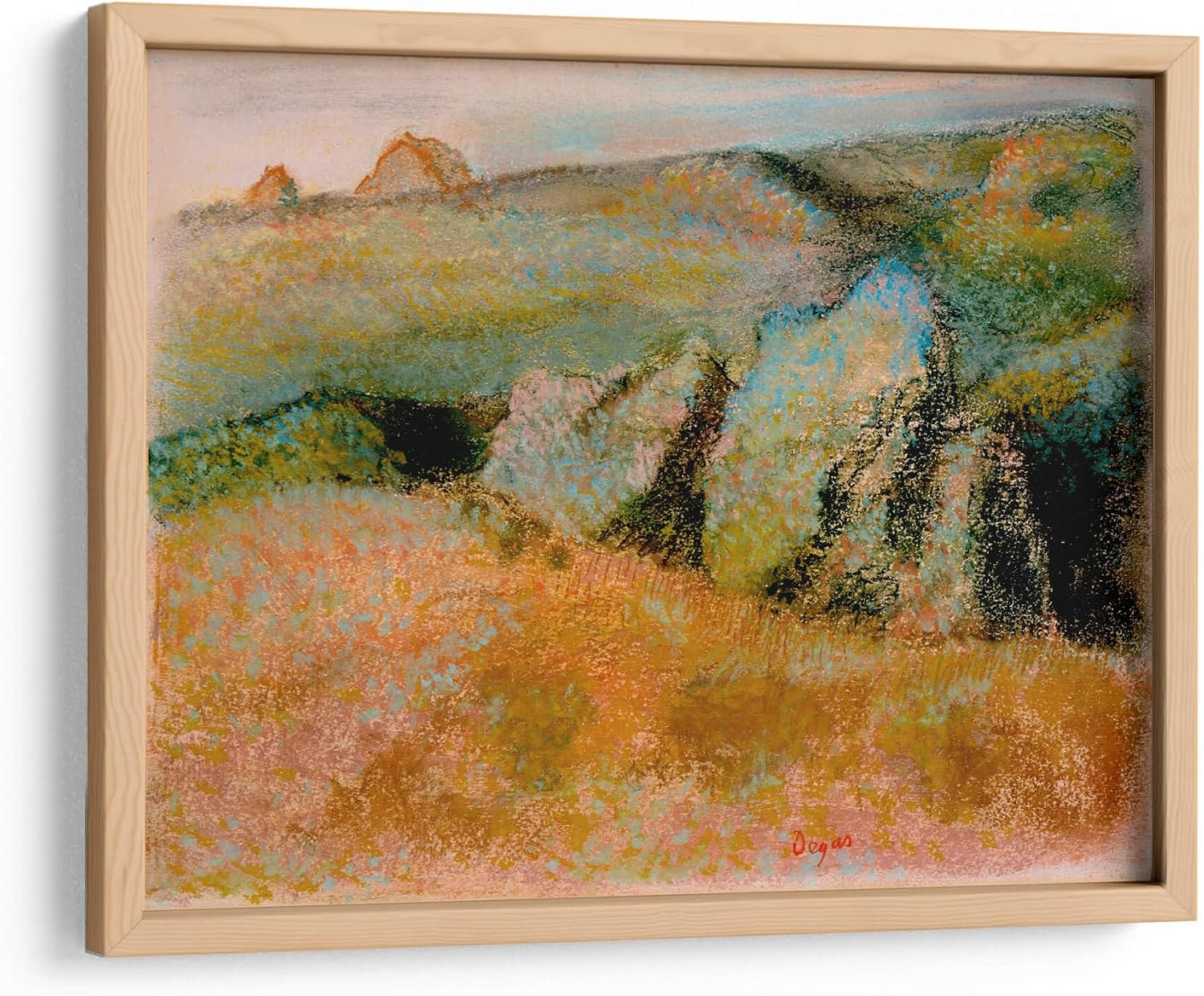Canvas Lab | Landscape with Rocks by Edgar Degas | 23 x 17 in | Fine Art Framed Print, Frame Color: Natural | Classical art, Impressionism, Scenery | Wall Decor for Bedroom, Living Room or Office