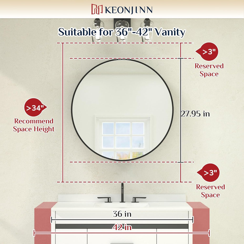 Keonjinn 28 x 28 in Round Medicine Cabinets for Bathroom, Brushed Nickel Surface Mount Medicine Cabinet, Circle Medicine Cabinet with Mirror, Adjustable Shelves Framed Bathroom Mirror with Storage