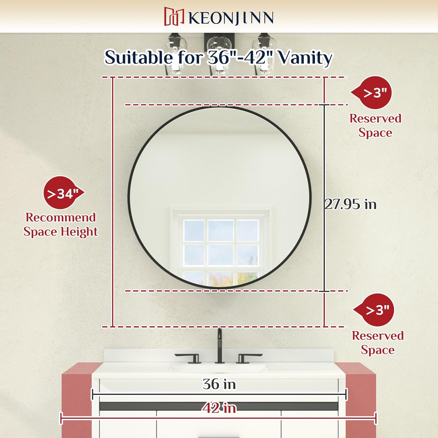Keonjinn 28 x 28 in Round Medicine Cabinets for Bathroom, Brushed Nickel Surface Mount Medicine Cabinet, Circle Medicine Cabinet with Mirror, Adjustable Shelves Framed Bathroom Mirror with Storage