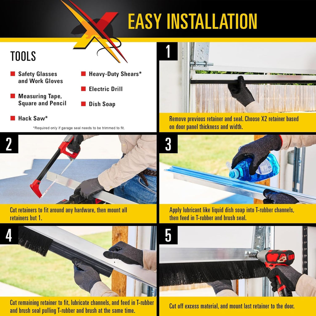 Xcluder X2 Rodent Proof Overhead Sectional Door Seal Kit, 8'2' Wide for 1.75' Thick Garage Doors, Stops Mice, Rats and Weather, Suitable for Residential or Commercial Property Use