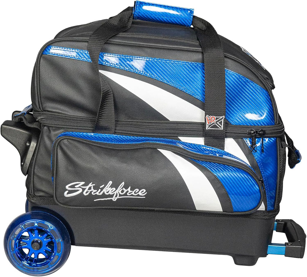 KR Strikeforce Cruiser Lux Double Bowling Ball Roller Bag with Upper Shoe Compartment and Side Accessory Pouch