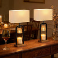 PoKat 21.5'' Lamp Candle Warmers Set of 2 Black, Farmhouse Candle Warming Lamps with Timer Dimmer & Wood-Like Base, Warmer Lamp Jar Candles, Table Lamps for Bedroom End Table Decor, Bulb Included