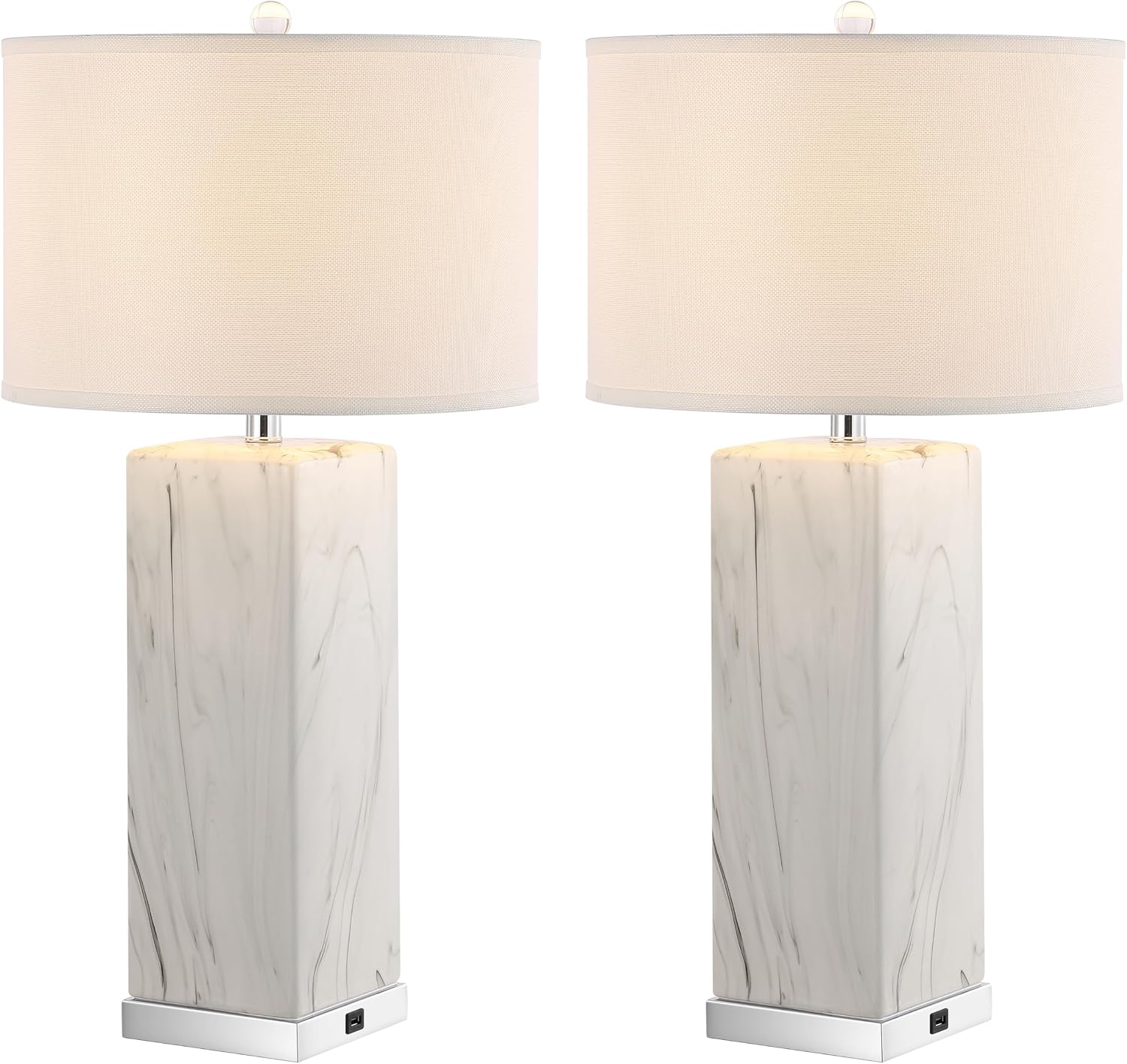 SAFAVIEH Lighting Collection Olympia Black/White 29-inch Table Lamp Set of 2 with USB Charging Port (LED Bulbs Included)