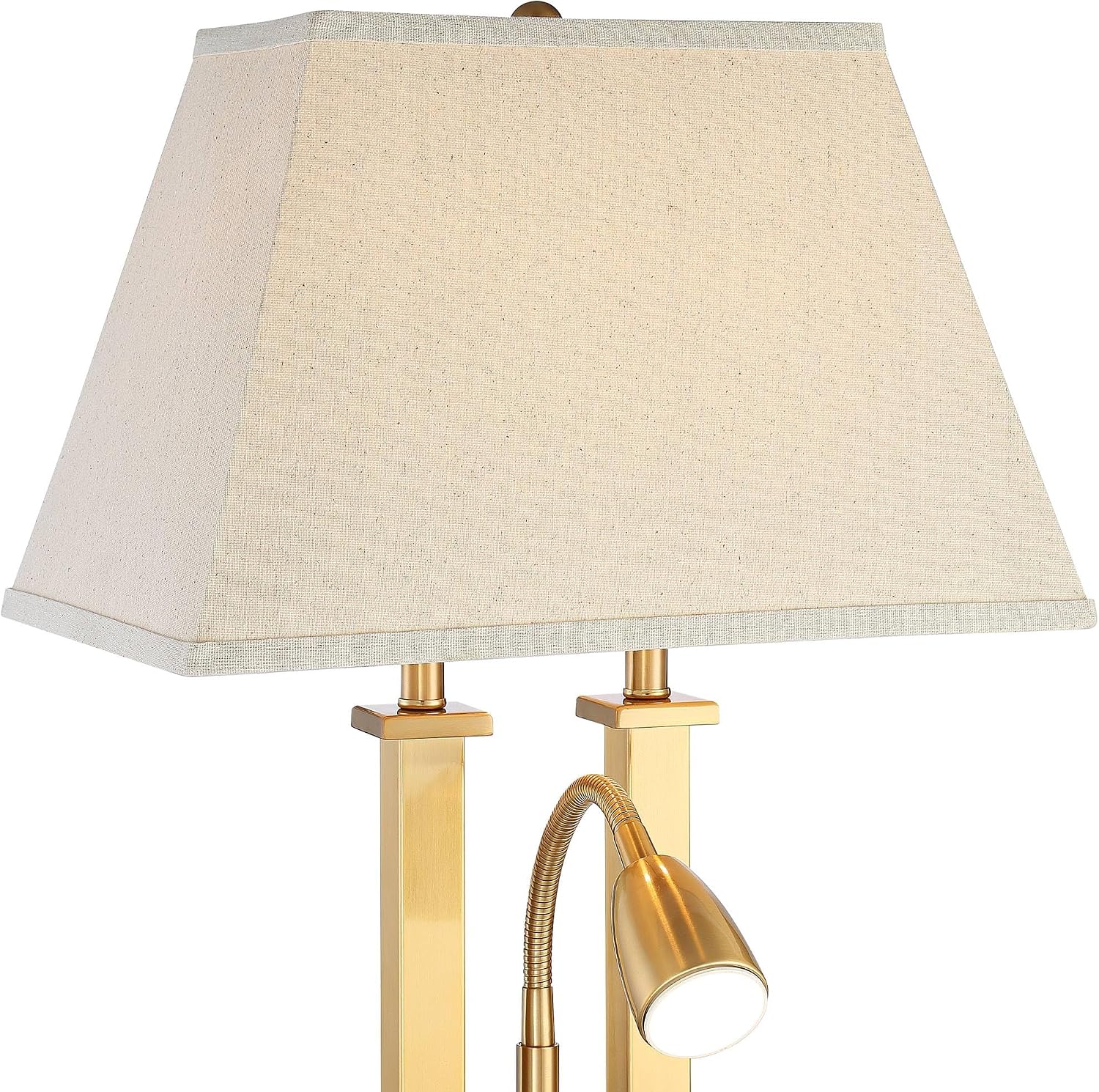 Possini Euro Design Deacon Modern Desk Table Lamp with USB and AC Power Outlet in Base LED Gooseneck 26' High Antique Brass Oatmeal Linen Drum Shade for Living Room Bedroom Bedside Nightstand