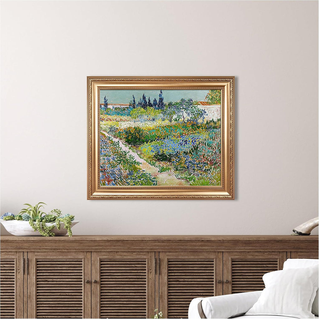 Garden at Arles by Vincent Van Gogh Framed Size:30x36 inches,Image Size:24x30 inches,Golden Frame The World Classic Art Reproductions,Wall Art for Home Decor