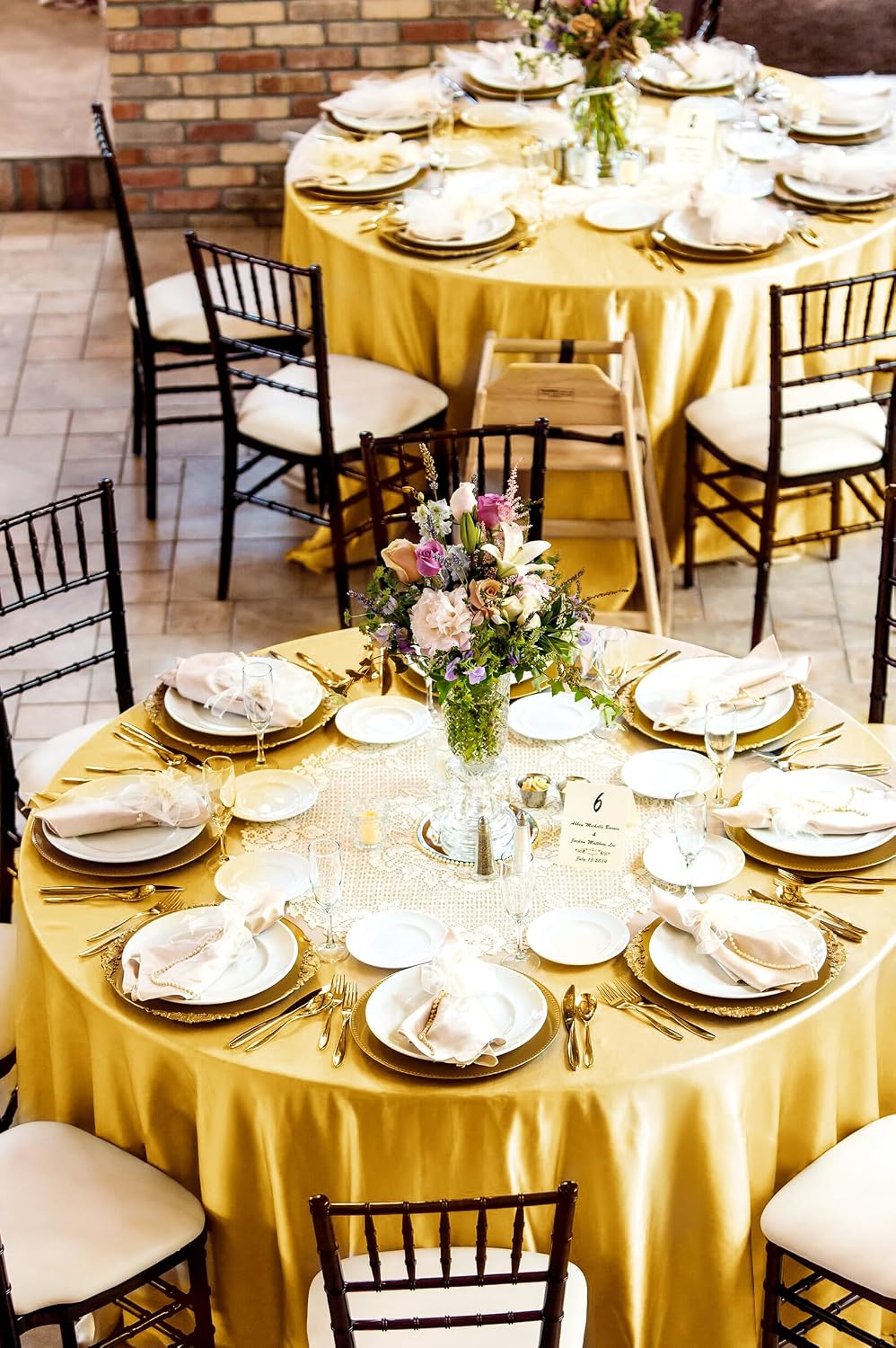 12 Pack 120 Inch Round Tablecloth, Gold Satin Fabric Table Cloth for Round Tables, Wrinkle Resistant Washable TableCover Bright Silk Table Clothes for Wedding Party Dining Tables Banquet