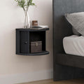 WERMO 16'' Black Floating Nightstand with Storage and Sliding Door - Floating Side Table for Living Room, Bedroom and Office. Mid Century Modern Nightstand Wood, Bedside Shelf Wall Mount (Black Oak)