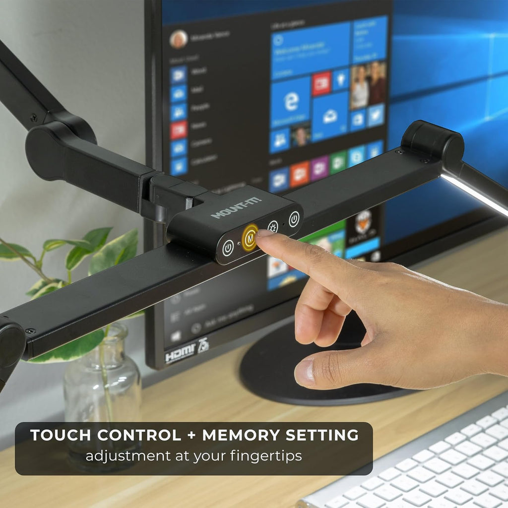 Mount-It! LED Desk Lamp with Adjustable Swing Arms and Clamp Base, Touch Control, Stepless Dimming, and 5 Color Temperatures, Eye-Caring Lighting for Work, Study, and Crafting