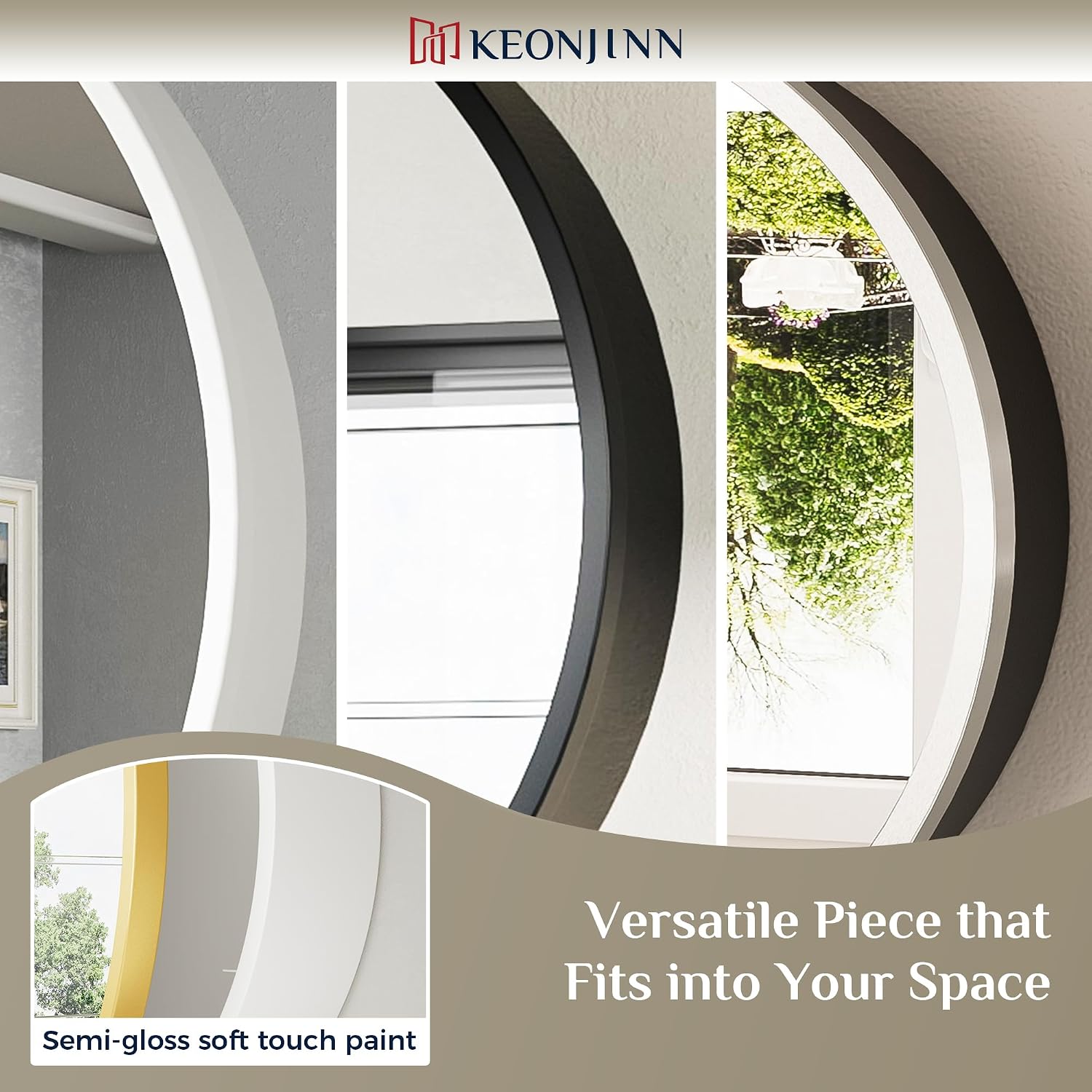 Keonjinn 20x20 Inch Round Gold Medicine Cabinet Mirror for Bathroom, Gold Surface Mount Medicine Cabinet with Mirror, Circular Framed Mirrored Medicine Cabinets, Modern Cabinet with Vanity Mirrors