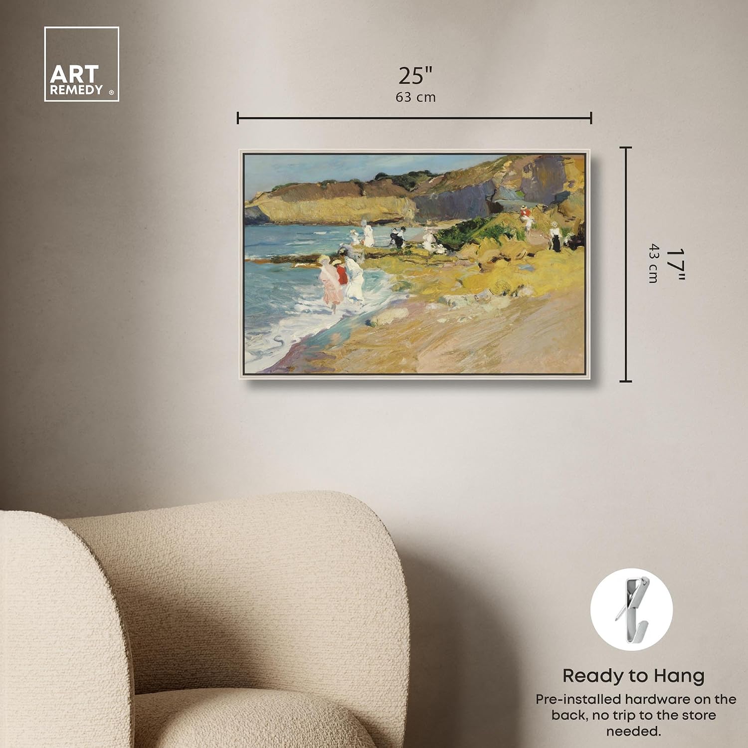 Art Remedy Classic Landscape Canvas, 24' x 16', Silver Frame, Rocks at the Lighthouse