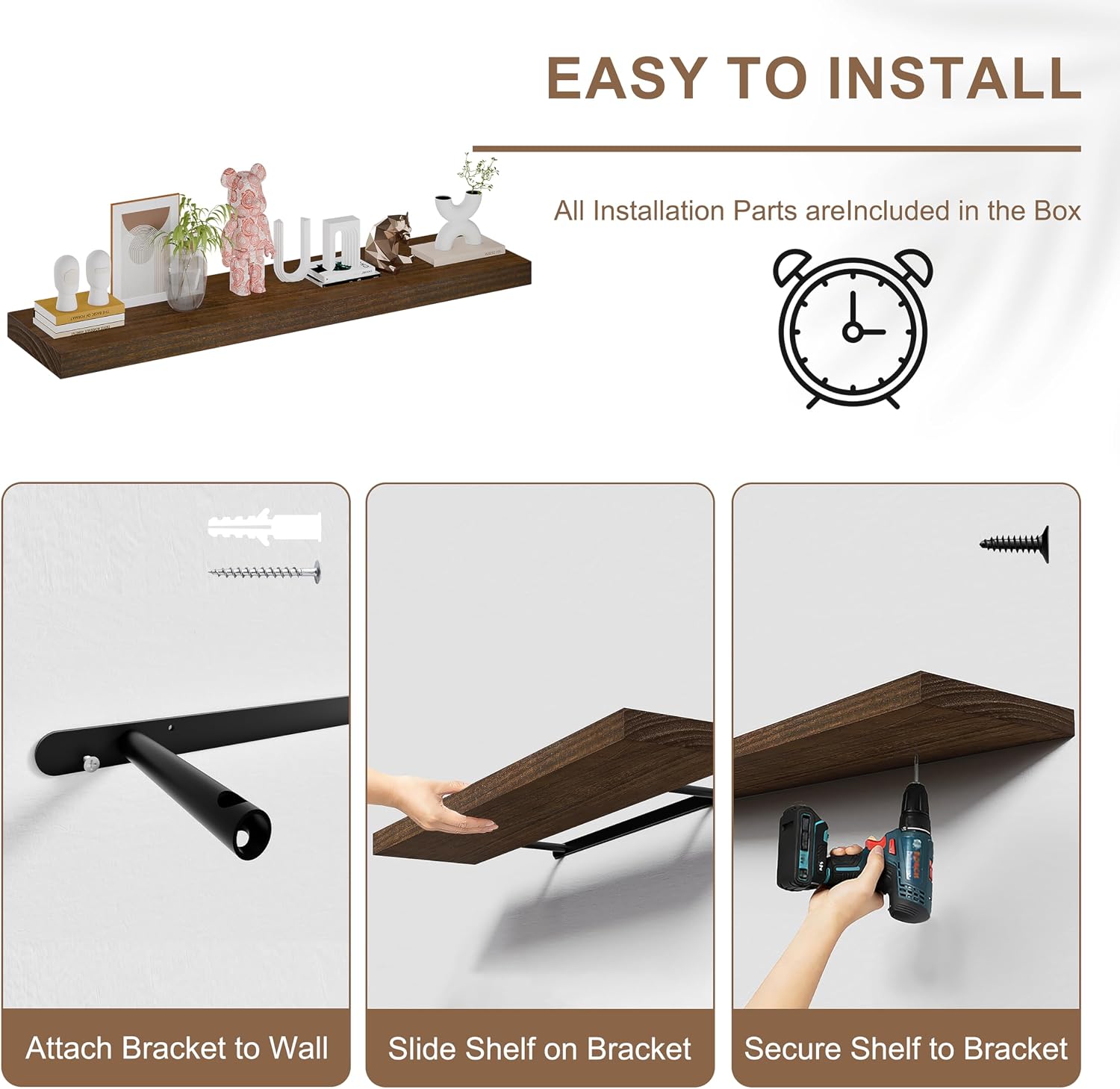 60 Inch Extra Long Floating Shelves, Set of 2 Deep Floating Shelves 12in Depth, Floating Shelves Long Heavy Duty Wood Shelves for Wall, Solid Wood Walnut Finish
