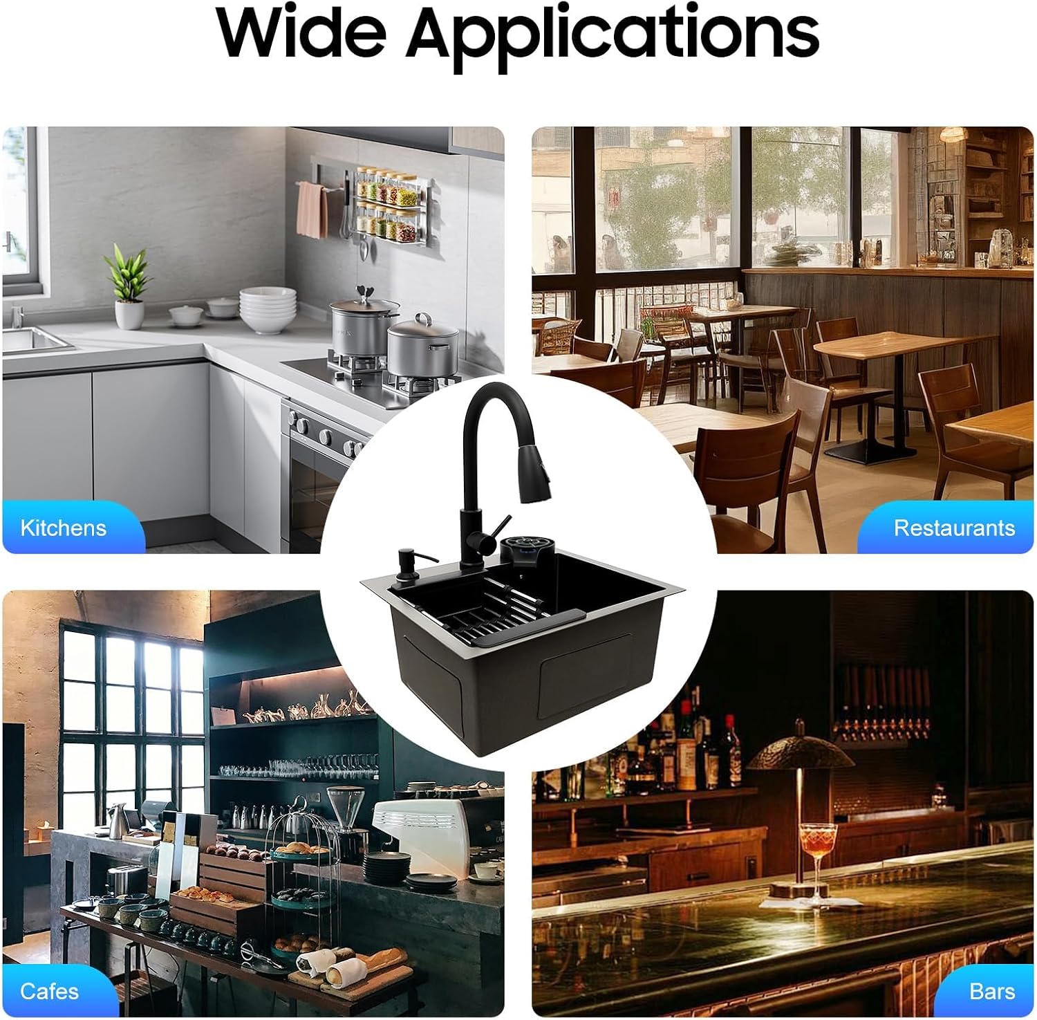 Kitchen Sink Drop-in Single Bowl Sinks, Workstation Handmade Undermount Sink with Pull-Out Faucet, Cup Washer & Accessories, Undermount Workstation Sink 55 * 45cm