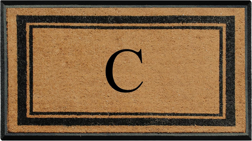 A1 Home Collections Natural Coir & Rubber Hand-Flocked Monogrammed Doormat - Heavy Duty Anti-Shedding Front Door Mat, Thick & Durable Entrance Mat - C, 30' x 48'