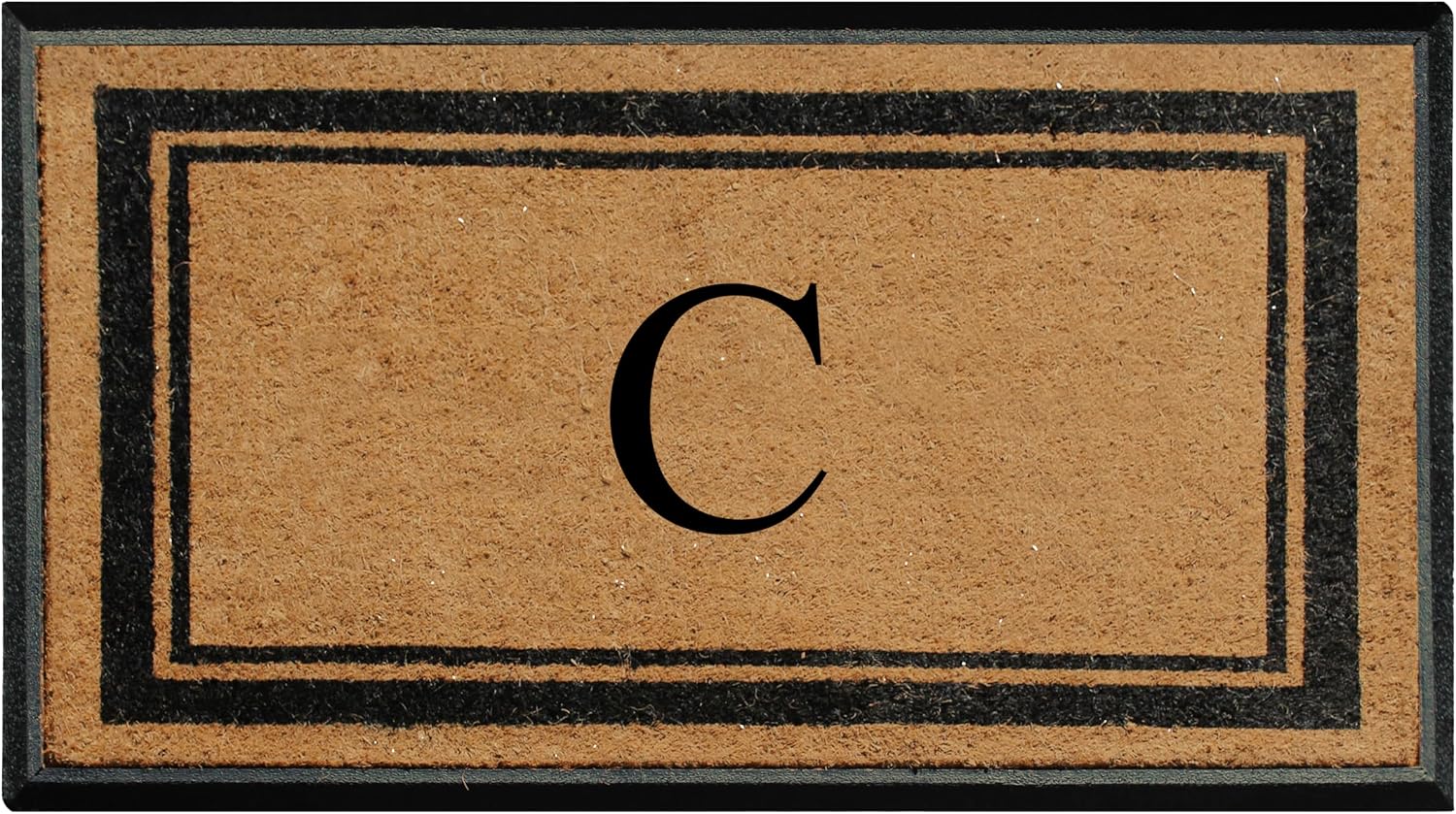 A1 Home Collections Natural Coir & Rubber Hand-Flocked Monogrammed Doormat - Heavy Duty Anti-Shedding Front Door Mat, Thick & Durable Entrance Mat - C, 30' x 48'