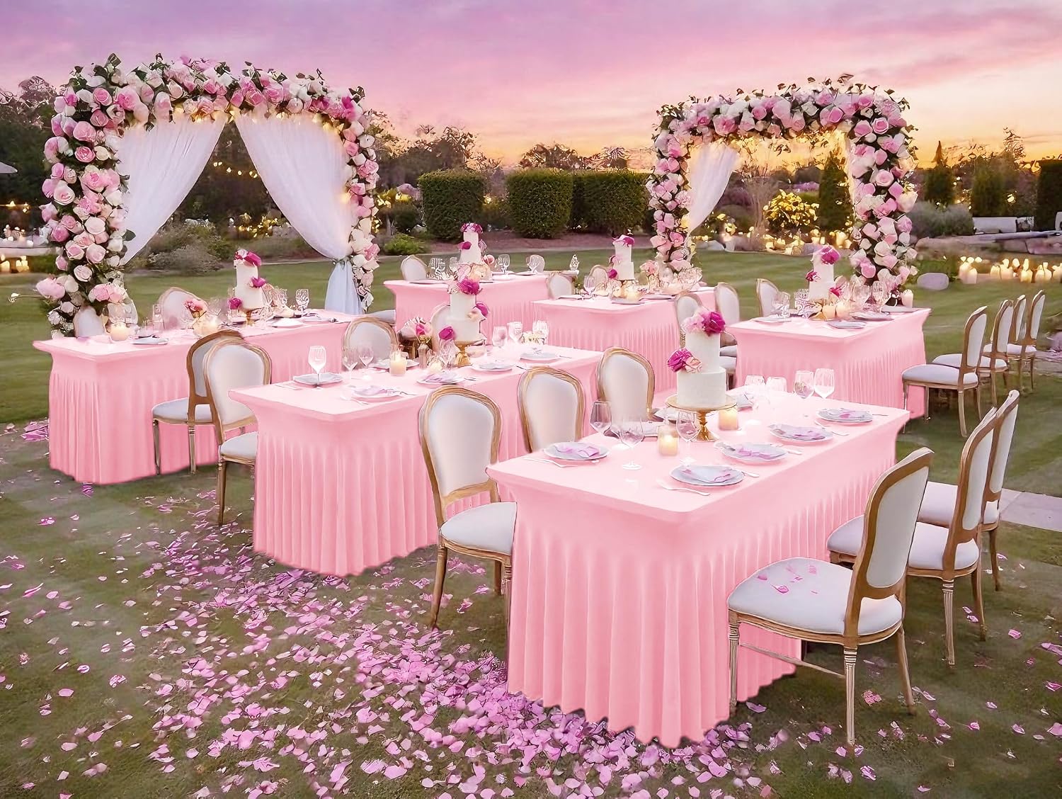 fani 6 Packs Pink Stretch Table Skirts for 8 Foot Rectangle Table, Washable Spandex Stretch Tablecloths with Skirt, Wrinkle Resistant Fitted Tablecover for Wedding Party Banquet