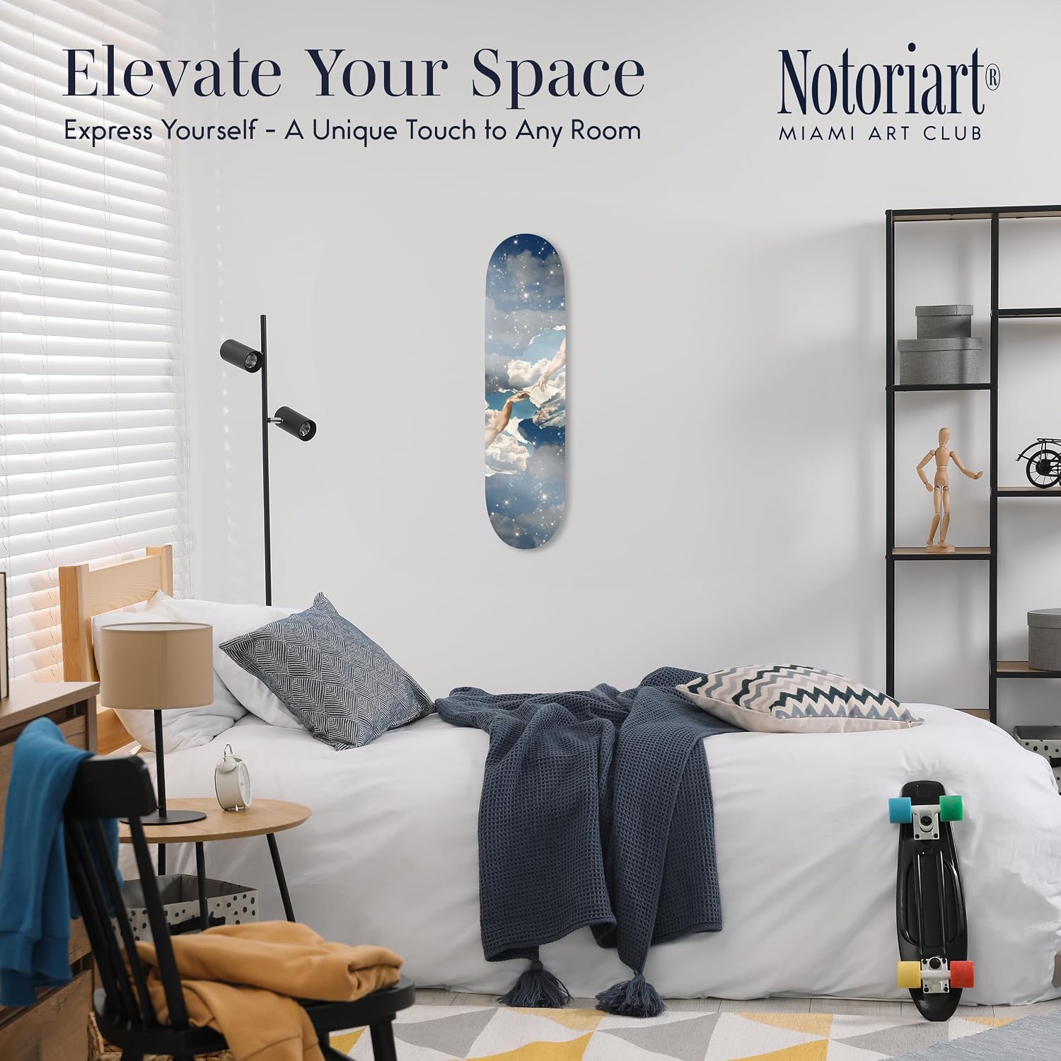Retro Collage Art Acrylic Wall Art Die-Cut Easy-to-Hang, 1 Panel 8' x 32', The Creation Skateboard