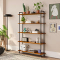 Industrial Bookshelf, Rustic Open Bookcase, 5 Tier Wood and Metal Bookshelf, Solid Pine Wood and Iron Pipe Tall Narrow Storage Shelf for Living Room Bedroom Office Kitchen