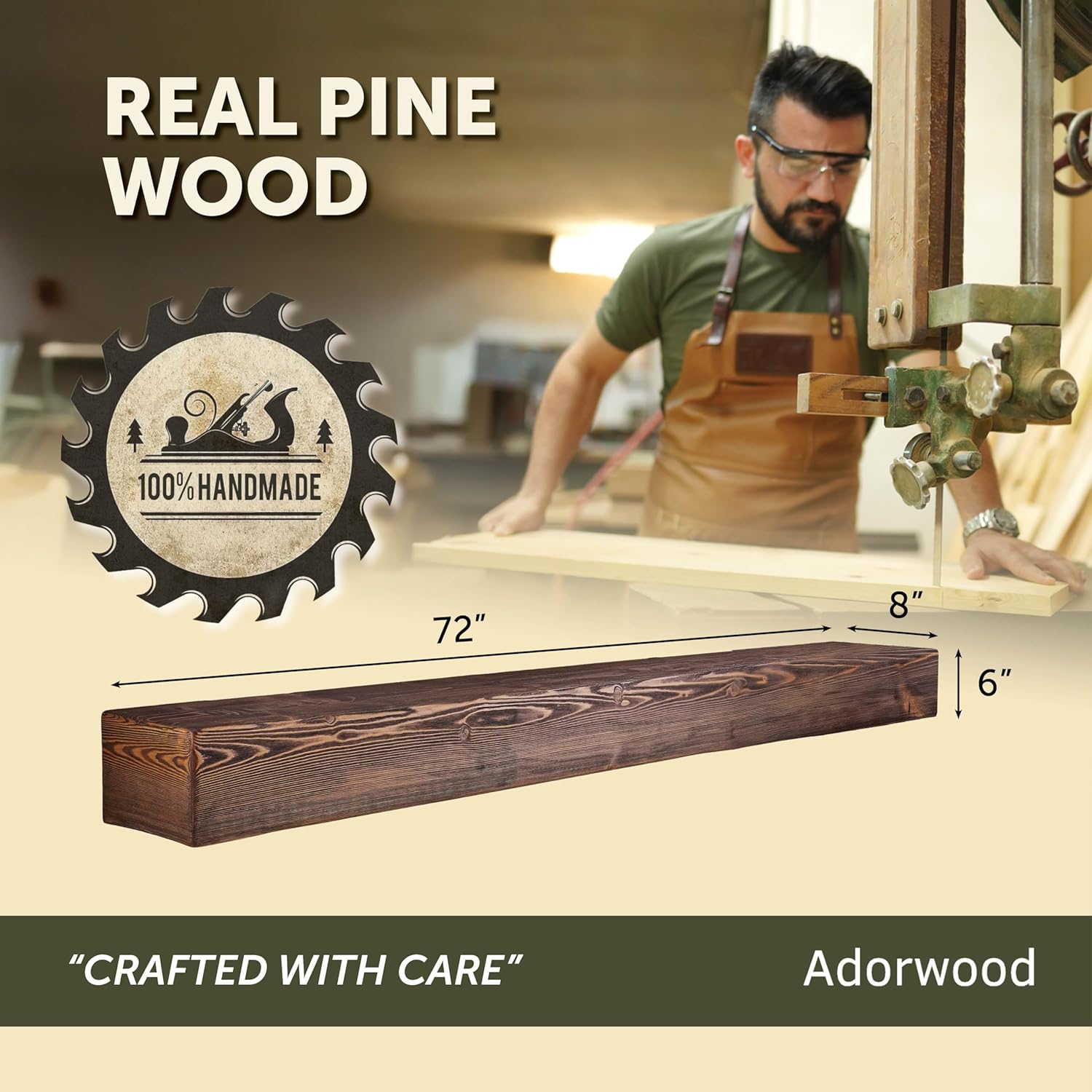 Handmade Fireplace Mantel Shelf, Extra Wide Rustic Wood Mantles for Over Fireplace, Wall Mounted Floating Mantel Shelves for Living Room Decor (Light Walnut, 72 inches)
