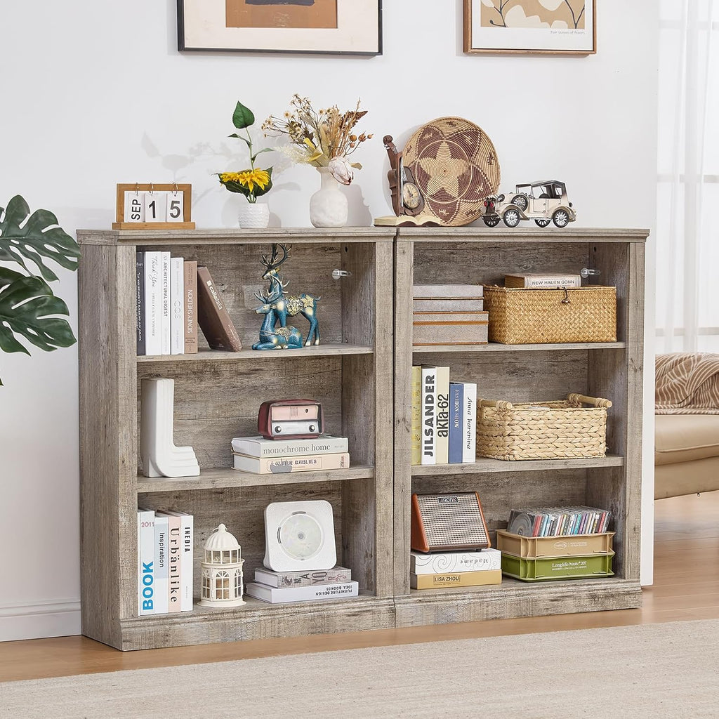 RWYHG 43' Grey Tall Bookshelf,3-Tier Thick Wooden Book Shelf with Adjustable Shelves,Free Standing Farmhouse Bookcase with Open Display Storage,Floor Vintage Bookshelves for Living Room,Office