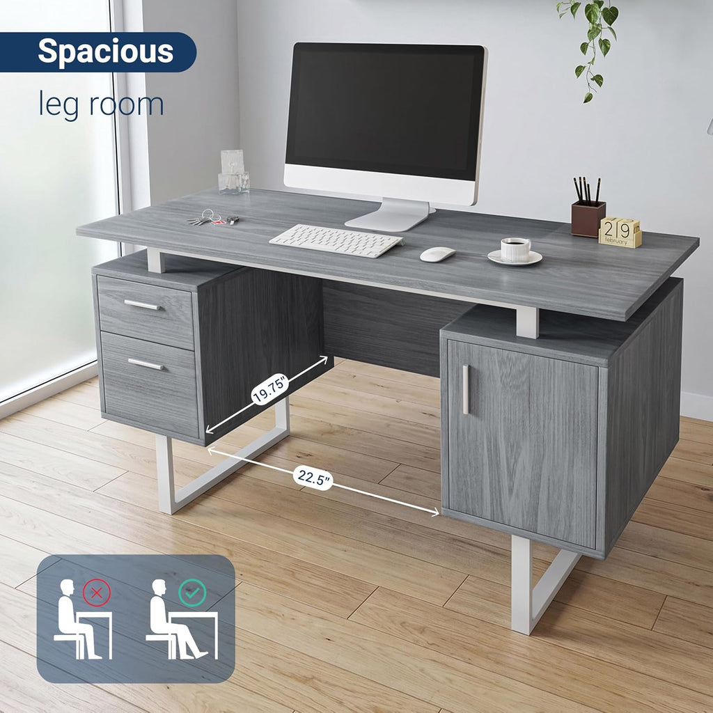 Techni Mobili Modern Office Desk with Storage, Gray
