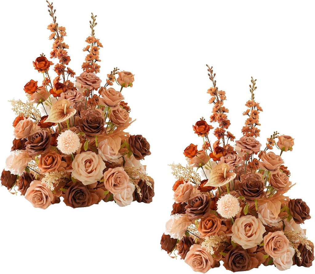 2pcs Free Standing Flowers Ball Bouquet Artificial Rose Floral Arrangements for Wedding Centerpieces Tables Aisle (Coffee)
