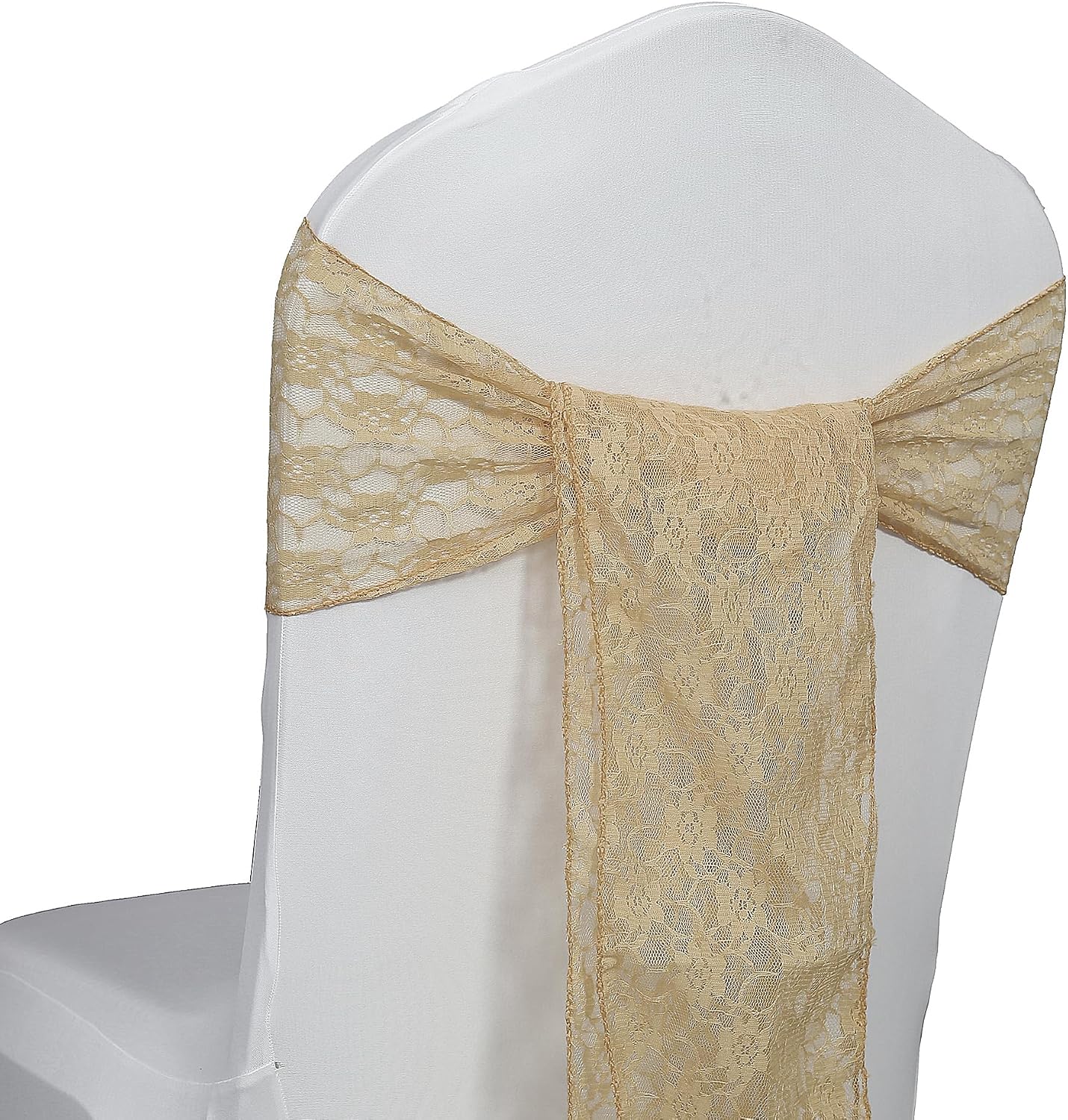 MDS® Pack of 200 Lace Chair Sashes for Weddings, Decorative Floral Lace Chair Bows Bands for Banquet, Reception, Anniversary, Bridal Shower, Birthday, Party, Ceremony & Event Décor - Champagne Gold