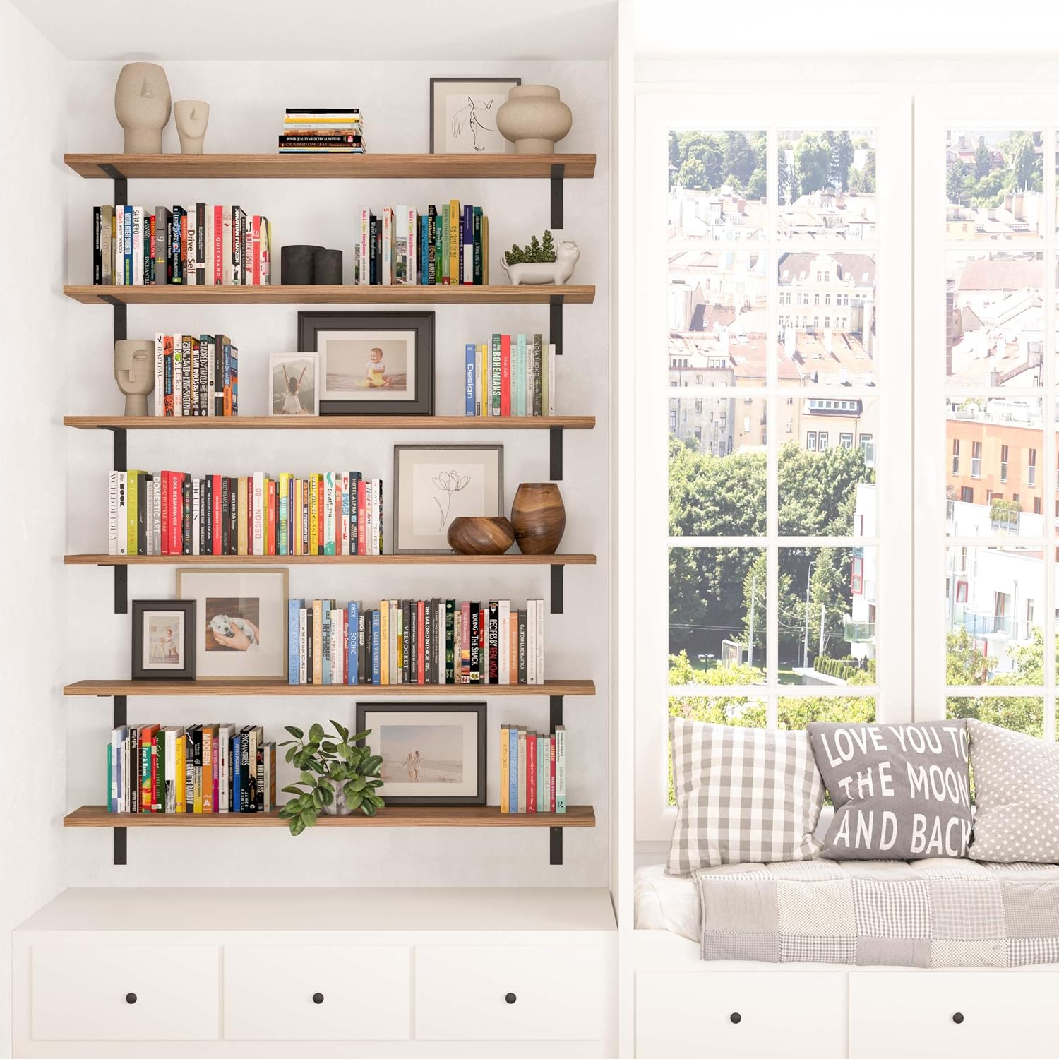 Wallniture Cervo 60 inch Long x 10 in Deep Floating Shelves for Wall Decor, Wall Bookshelf for Living Room, Shelves Home Office, Laundry Room, Floating Shelf Set of 3, Burnt, Wood