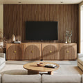 BELLEZE Set of 2 Fluted Buffet Cabinet with Storage, 65 Inch Symmetrical Arc Accent Sideboard Large Console Table for Dining Room, Kitchen, and Living Room (Caramel Brown)