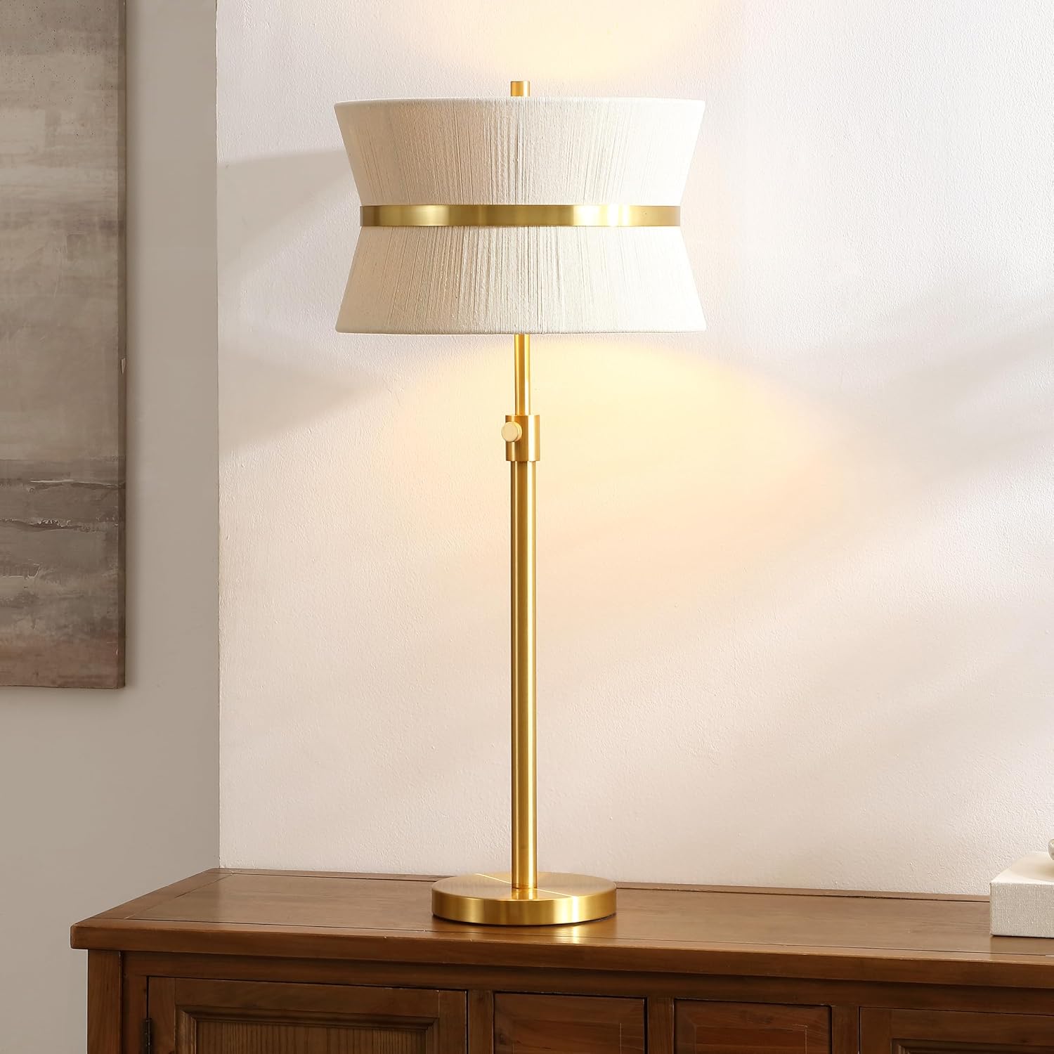 SAFAVIEH Lighting Collection Mika Bleached Natural/Brass Gold 27-34' Adjustable Table Lamp for Bedroom, Living Room, Home Office, Desk, Nightstand (LED Bulb Included)