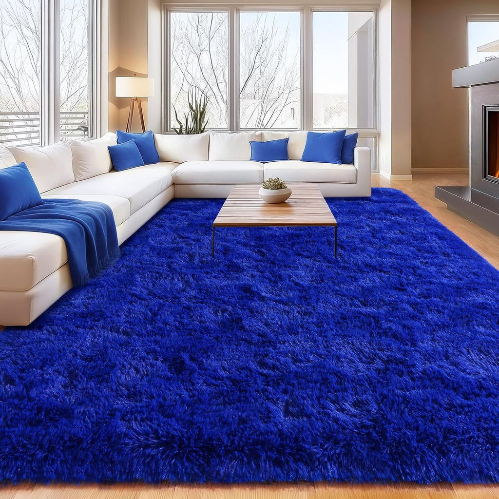 Extra Large 10x14ft Fuzzy Rug Blue Fluffy Rug for Living Room, Big Plush Non-Skid Shag Carpet, Soft Shaggy Rugs for Bedroom Indoor Modern Home Decor