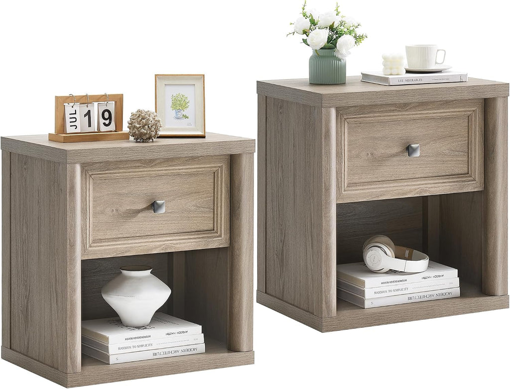 Standifurno Farmhouse Night Stand Set of 2, Grey Nightstands with Drawer Storage, Wood Large Side Tables End Table, 22.6' Wide Bedside Tables Night Stands for Bedroom Room Sofa Couch Office
