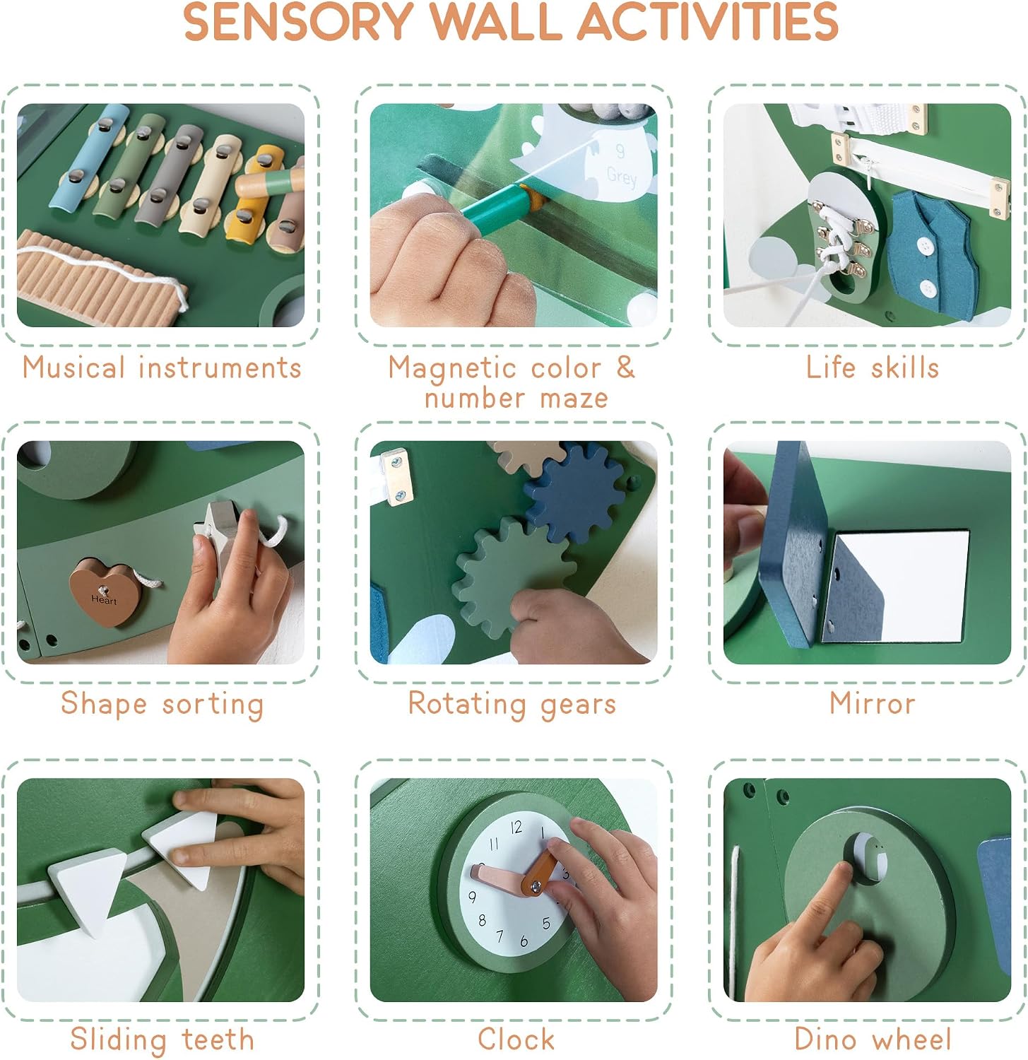 Dinosaur Activity Wall Busy Board - Wooden Sensory Wall Panel for Kids & Toddler Wall Activity - Interactive Montessori Wall Activity Board for Boys & Girls - Perfect for Playroom Daycare Waiting Room
