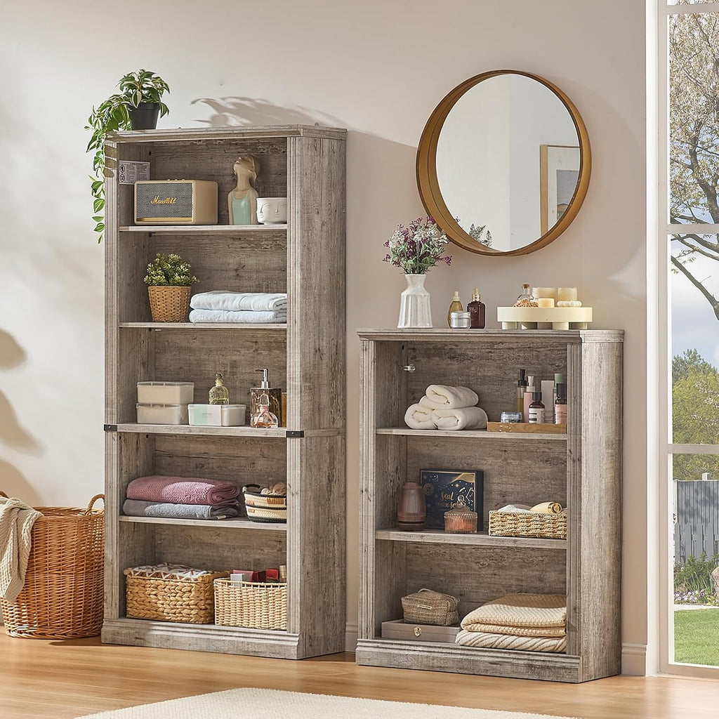 RWYHG 43' Grey Tall Bookshelf,3-Tier Thick Wooden Book Shelf with Adjustable Shelves,Free Standing Farmhouse Bookcase with Open Display Storage,Floor Vintage Bookshelves for Living Room,Office