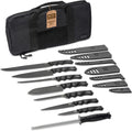 DFACKTO 16-PC Basecamp Tactical Chef Knife Set - Off Grid Camping & Cooking Knives for Combat Sustainability - G10, Full Tang, Sheaths, Black Travel Case