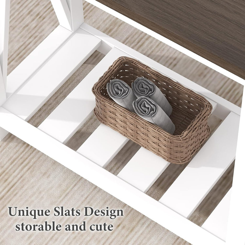 ChooChoo Farmhouse End Table Set of 2, Rustic Vintage Narrow End Side Table with Storage Shelf for Small Spaces, Nightstand Sofa Table for Living Room, Bedroom White