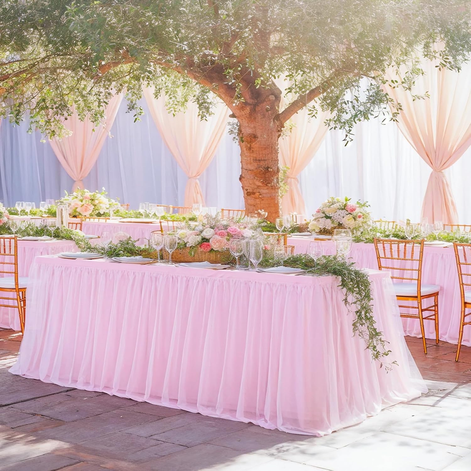 Suppromo 6 Pack 6ft Pink Tulle Tablecloths for Rectangle Tables 72 x 30 Inch Pink Rectangular Table Cloth, Wrinkle Free Table Cover with Tutu Skirt for Baby Shower Birthday Party Banquet Buffet Cake