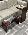 C-Shaped Side Table, Solid Wood End Table for Couch Sofa and Bed, Wooden C Tables for Living Room Bedroom, Small Snack Tray Table for Space Saving (2, 24.4' H-Brown)