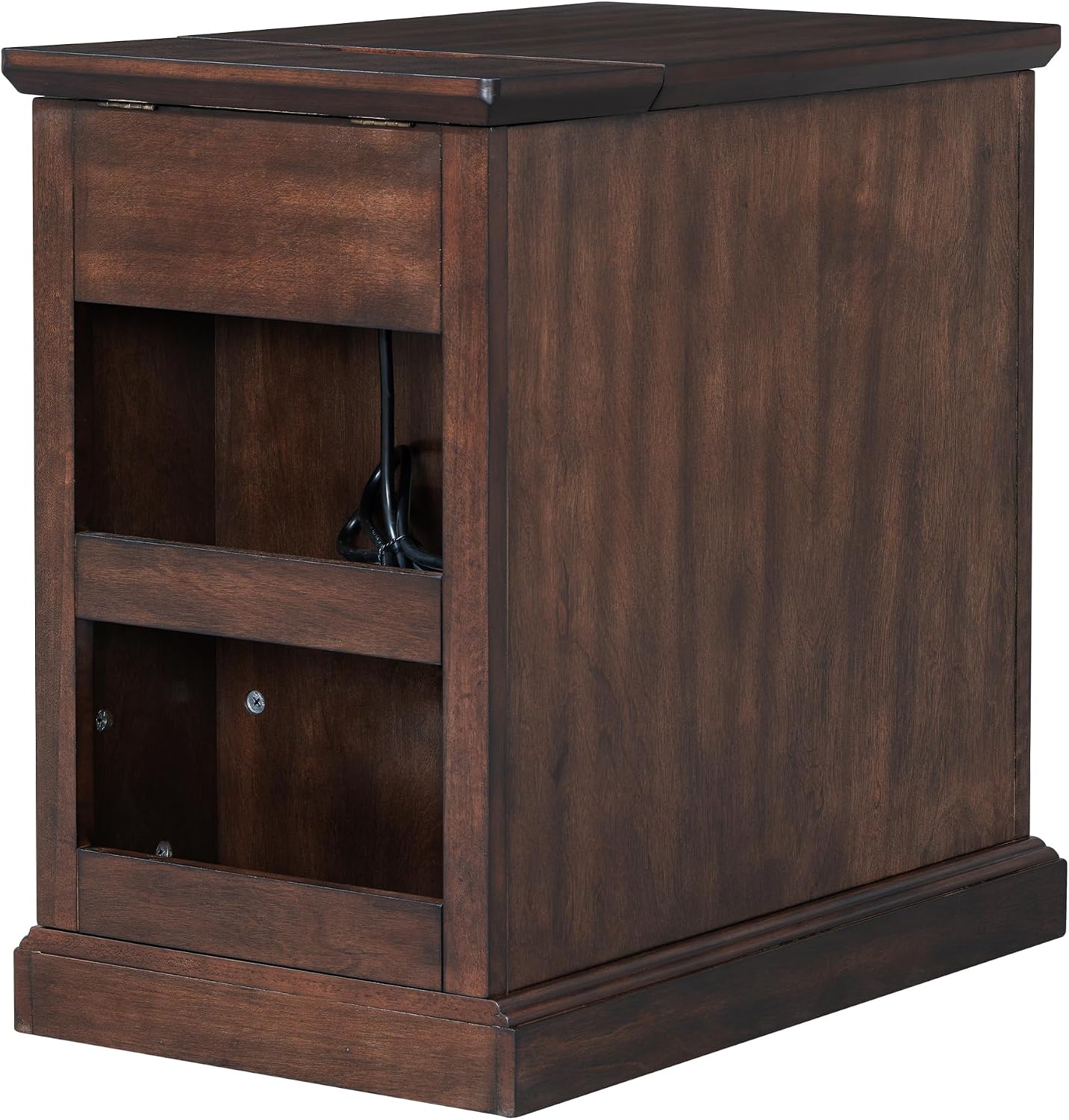 Multifunctional Classic Vintage End Table with USB Ports and 1 Drawer with Cup Holders, Sofa Side Narrow Table with Storage, Bedside Nightstand for Living Room Bedroom (Antique Espresso-4.3)