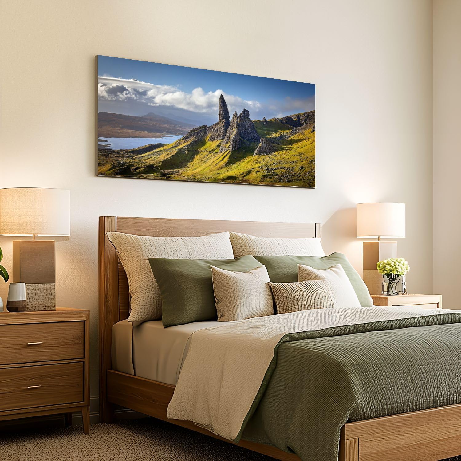 Large Canvas Wall Art 30x60in View Old Man Storr Isle Skye Scotland Mountain Nature Painting for Living Room Bedroom Dining Room Wall Decor Home Decorations Aesthetic Artwork Ready To Hang