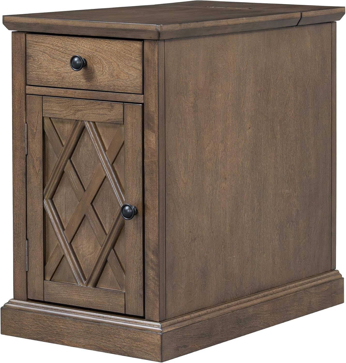 Multifunctional Classic Vintage End Table with USB Ports and 1 Drawer with Cup Holders, Sofa Side Narrow Table with Storage, Bedside Nightstand for Living Room Bedroom (Antique Brown-4.3)