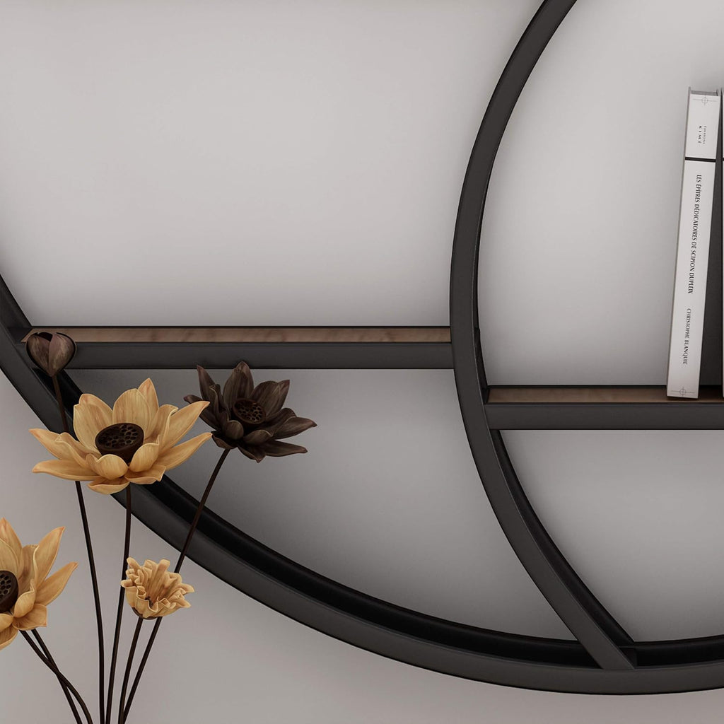 Christopher Knight Home Bobby Industrial Hanging Circular 8 shelves, Wall Shelf, Black Finish, Natural
