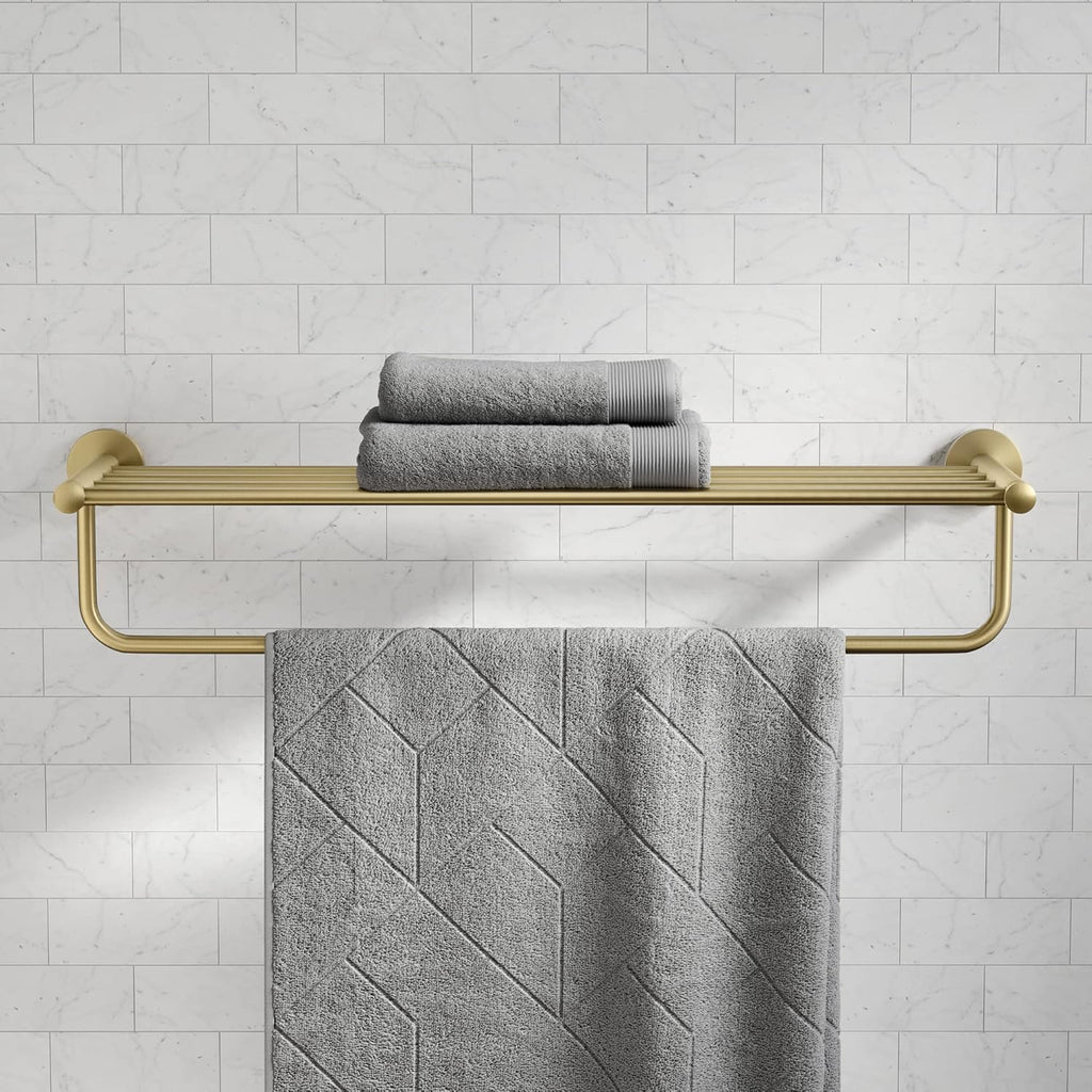 KRAUS Elie Bathroom Shelf Towel Rack with Towel Bar in Brushed Gold, KEA-18842BG
