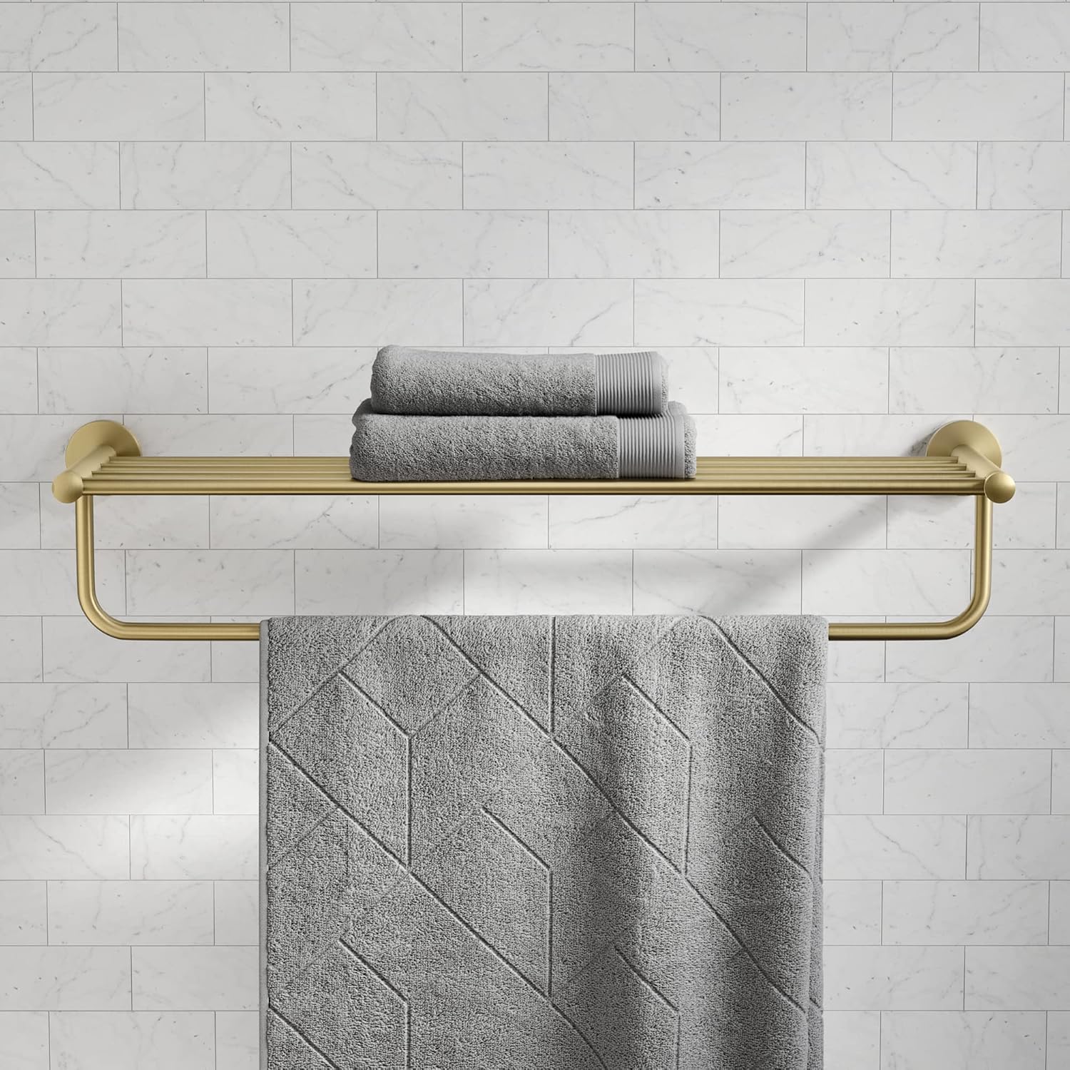 KRAUS Elie Bathroom Shelf Towel Rack with Towel Bar in Brushed Gold, KEA-18842BG