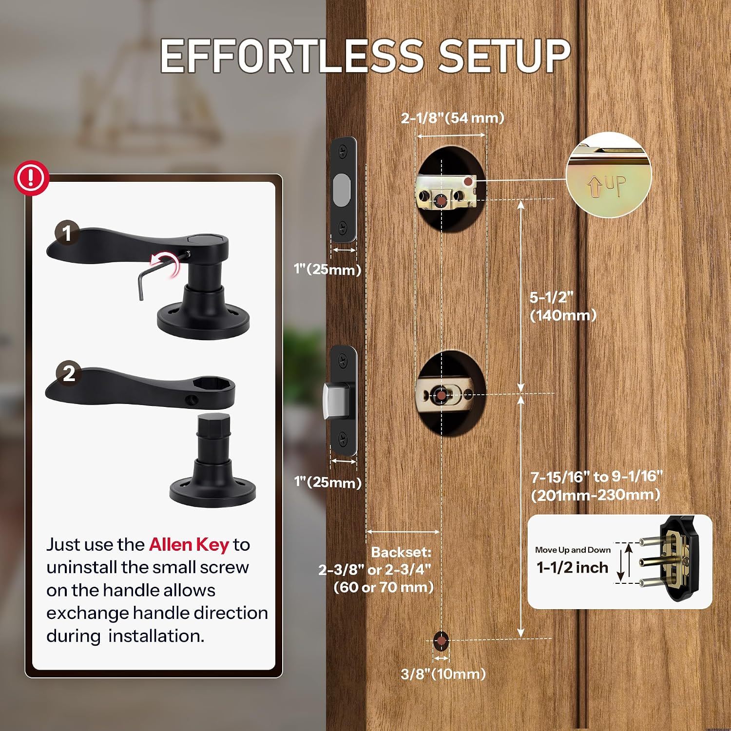 Double Front Door Handle Set with Dummy and Deadbolt, Entry Front Door Lock Set with Classic Half Grip Curved Door Handle for Exterior Doors or Office, Oil Rubbed Bronze