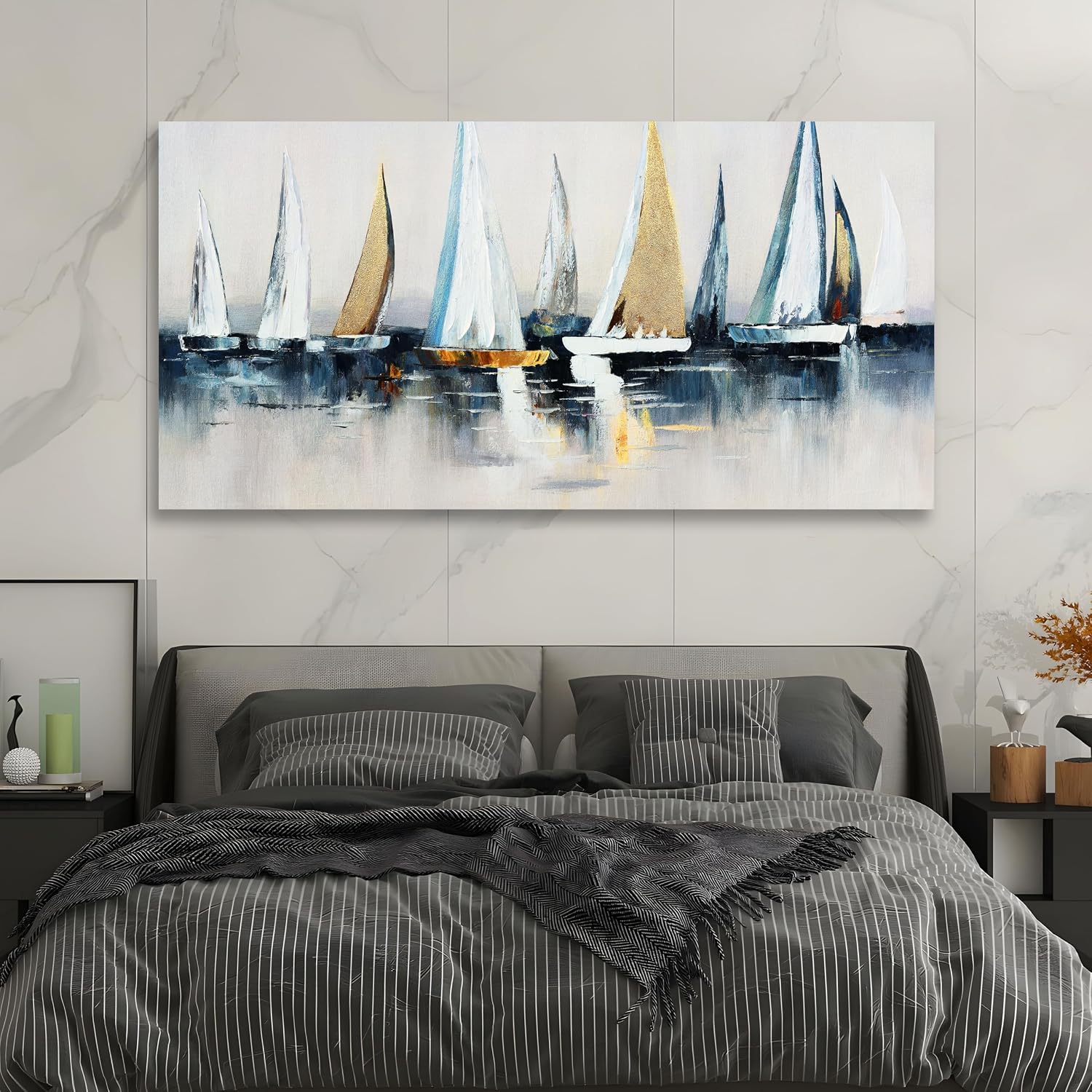 VHMING Wall Decorations Abstract Art Wall Decor Sailing Boat Wall Painting Artwork for Walls for Bedroom Living Room Decoration Home Kitchen Office 29' X 58'
