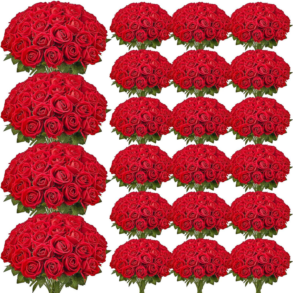 VEVOR Artificial Flowers, 500 pcs Real Looking Red Foam Fake Roses Bulk, Faux Red Bridal Shower with Stems for DIY Wedding Bouquets, Home Centerpieces Arrangements, Party Tables Decorations