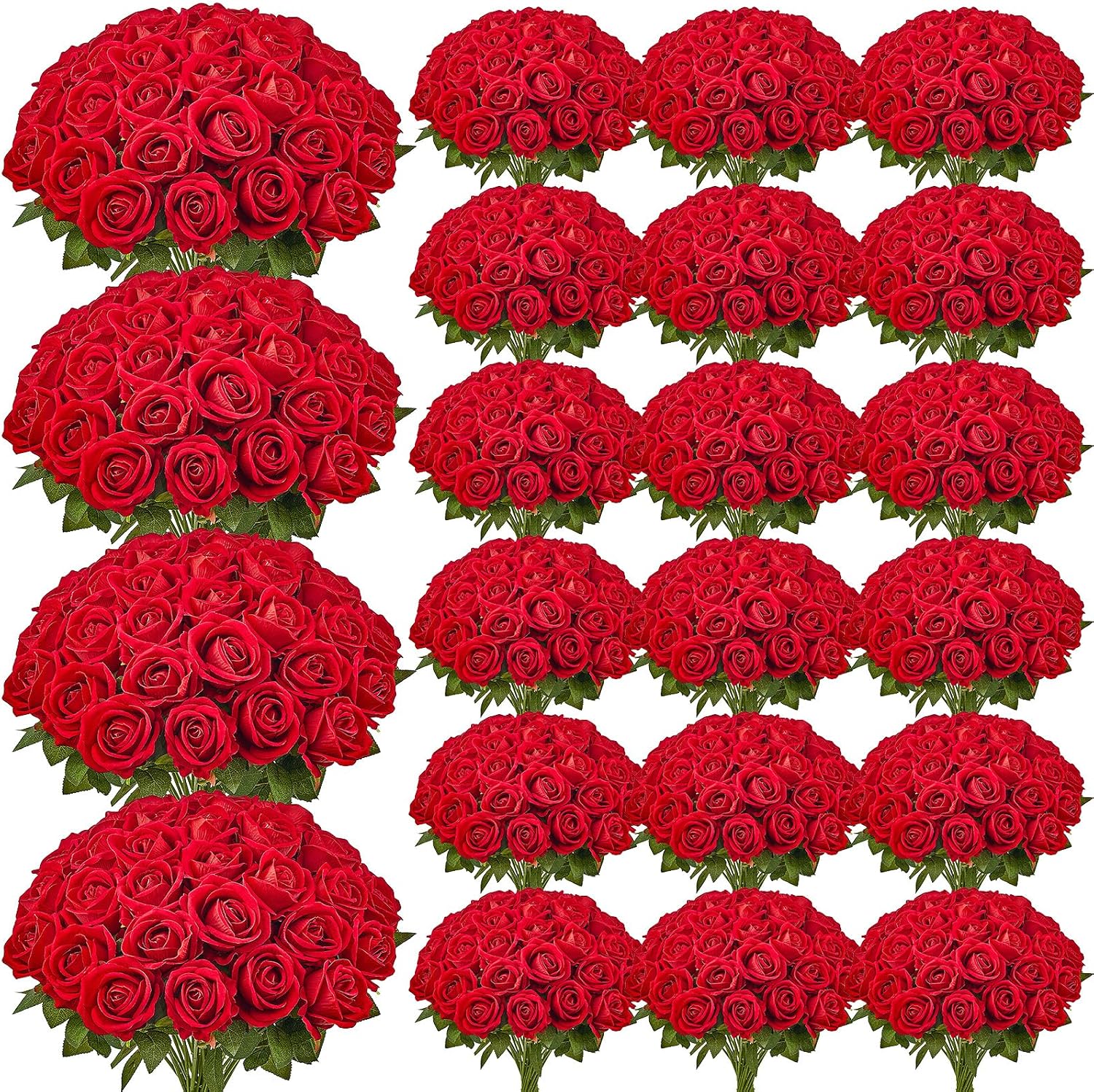 VEVOR Artificial Flowers, 500 pcs Real Looking Red Foam Fake Roses Bulk, Faux Red Bridal Shower with Stems for DIY Wedding Bouquets, Home Centerpieces Arrangements, Party Tables Decorations
